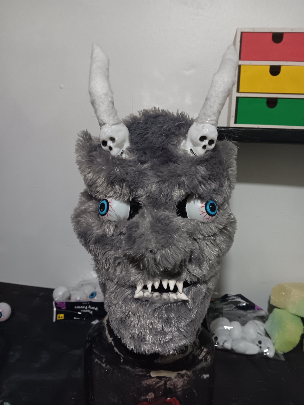 Gray Monster Costume Mask with Skull Horns